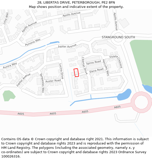 28, LIBERTAS DRIVE, PETERBOROUGH, PE2 8FN: Location map and indicative extent of plot