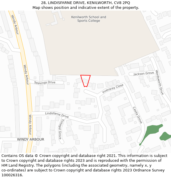 28, LINDISFARNE DRIVE, KENILWORTH, CV8 2PQ: Location map and indicative extent of plot