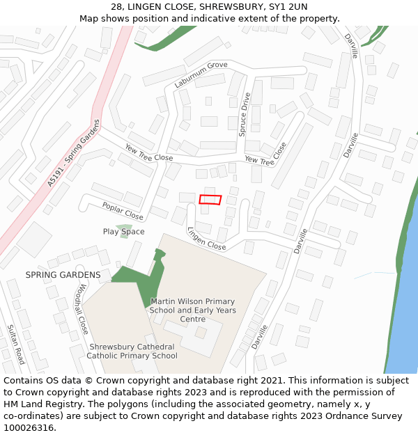 28, LINGEN CLOSE, SHREWSBURY, SY1 2UN: Location map and indicative extent of plot