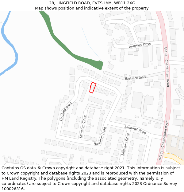28, LINGFIELD ROAD, EVESHAM, WR11 2XG: Location map and indicative extent of plot