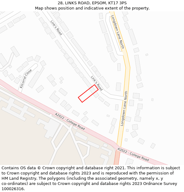 28, LINKS ROAD, EPSOM, KT17 3PS: Location map and indicative extent of plot