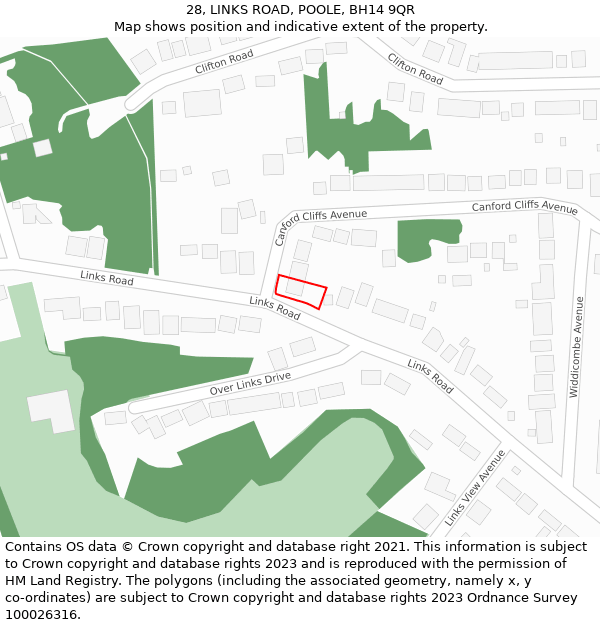 28, LINKS ROAD, POOLE, BH14 9QR: Location map and indicative extent of plot