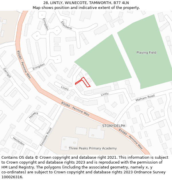 28, LINTLY, WILNECOTE, TAMWORTH, B77 4LN: Location map and indicative extent of plot