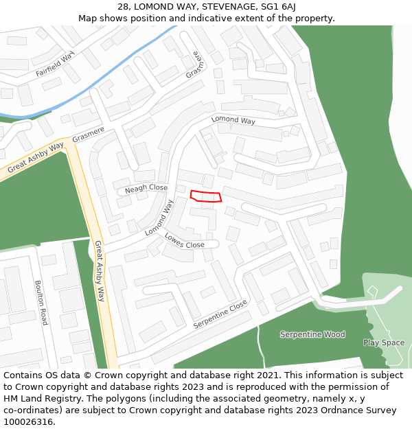 28, LOMOND WAY, STEVENAGE, SG1 6AJ: Location map and indicative extent of plot