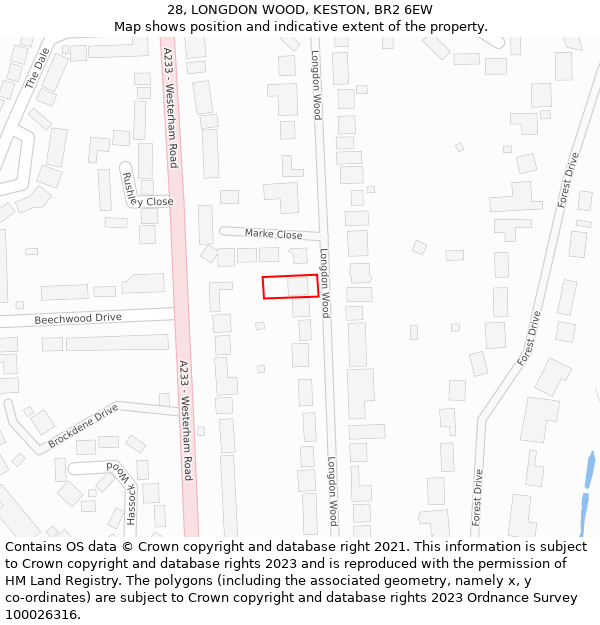 28, LONGDON WOOD, KESTON, BR2 6EW: Location map and indicative extent of plot