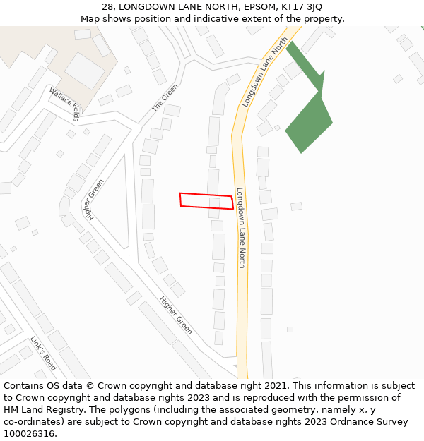 28, LONGDOWN LANE NORTH, EPSOM, KT17 3JQ: Location map and indicative extent of plot