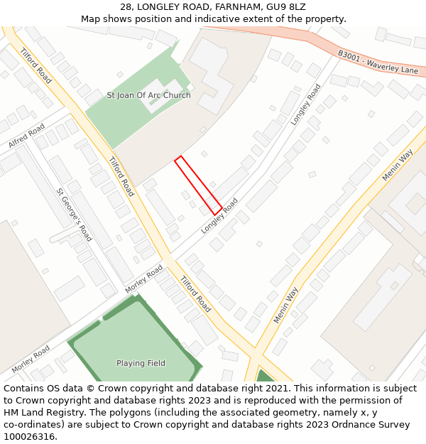 28, LONGLEY ROAD, FARNHAM, GU9 8LZ: Location map and indicative extent of plot