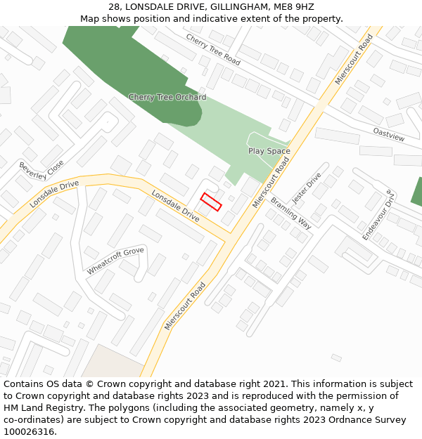 28, LONSDALE DRIVE, GILLINGHAM, ME8 9HZ: Location map and indicative extent of plot