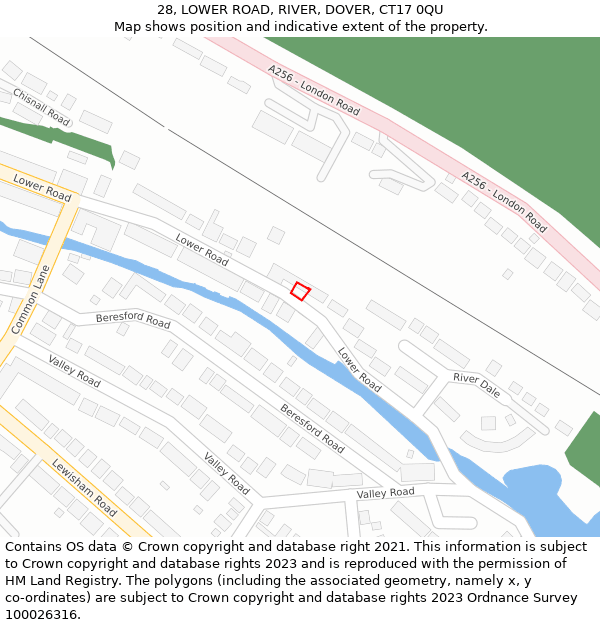 28, LOWER ROAD, RIVER, DOVER, CT17 0QU: Location map and indicative extent of plot