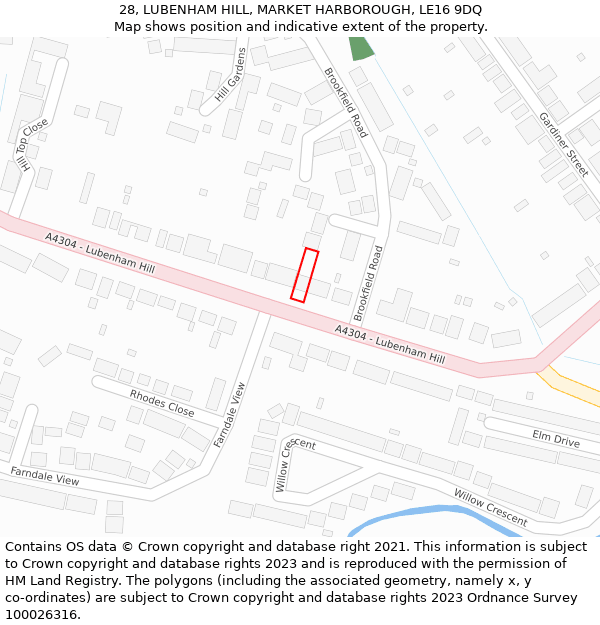 28, LUBENHAM HILL, MARKET HARBOROUGH, LE16 9DQ: Location map and indicative extent of plot