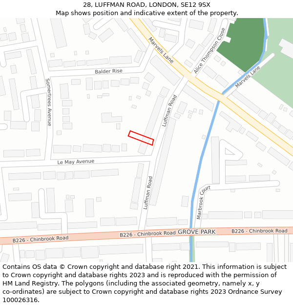 28, LUFFMAN ROAD, LONDON, SE12 9SX: Location map and indicative extent of plot
