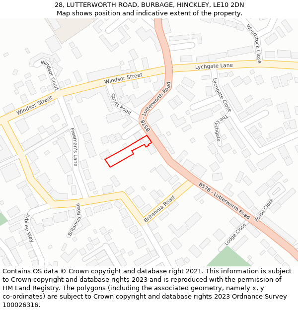 28, LUTTERWORTH ROAD, BURBAGE, HINCKLEY, LE10 2DN: Location map and indicative extent of plot