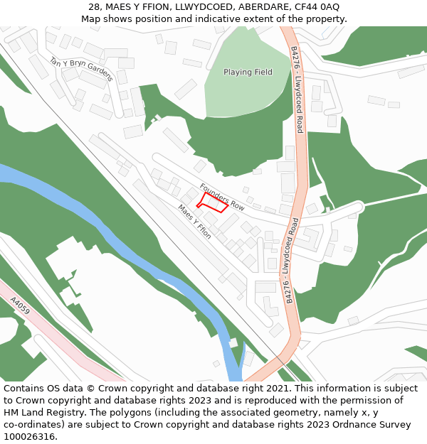 28, MAES Y FFION, LLWYDCOED, ABERDARE, CF44 0AQ: Location map and indicative extent of plot