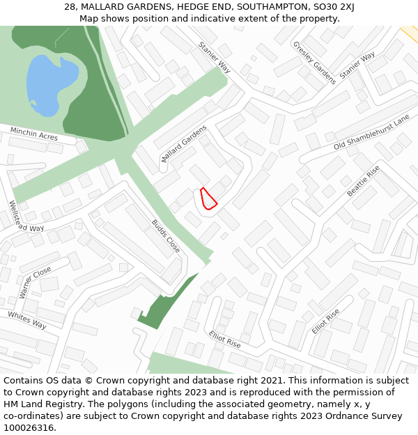 28, MALLARD GARDENS, HEDGE END, SOUTHAMPTON, SO30 2XJ: Location map and indicative extent of plot