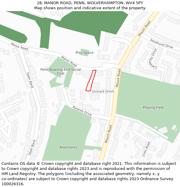 28, MANOR ROAD, PENN, WOLVERHAMPTON, WV4 5PY: Location map and indicative extent of plot