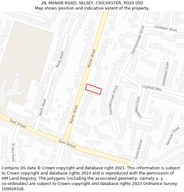 28, MANOR ROAD, SELSEY, CHICHESTER, PO20 0SD: Location map and indicative extent of plot