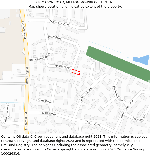 28, MASON ROAD, MELTON MOWBRAY, LE13 1NF: Location map and indicative extent of plot