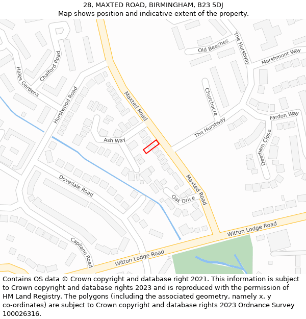 28, MAXTED ROAD, BIRMINGHAM, B23 5DJ: Location map and indicative extent of plot