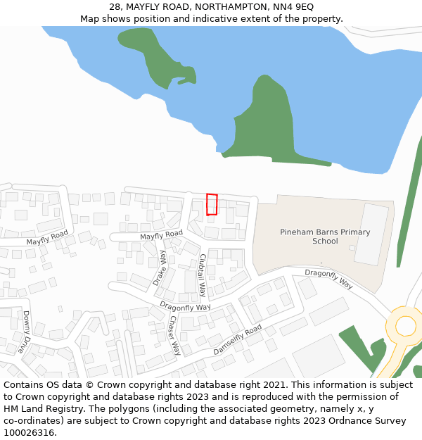 28, MAYFLY ROAD, NORTHAMPTON, NN4 9EQ: Location map and indicative extent of plot