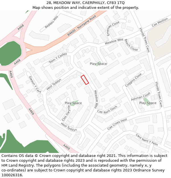 28, MEADOW WAY, CAERPHILLY, CF83 1TQ: Location map and indicative extent of plot