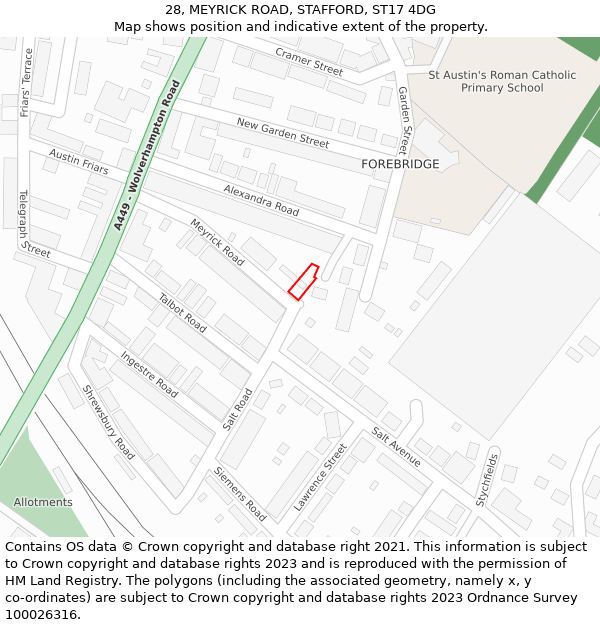 28, MEYRICK ROAD, STAFFORD, ST17 4DG: Location map and indicative extent of plot