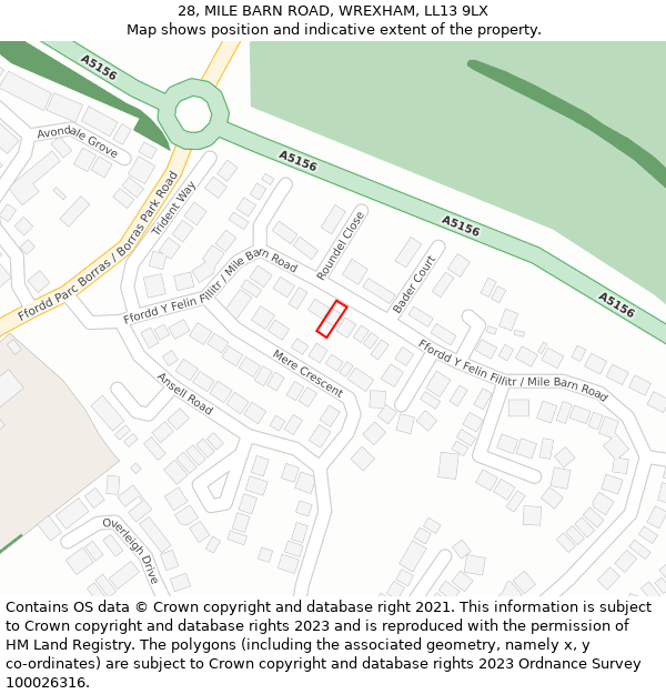 28, MILE BARN ROAD, WREXHAM, LL13 9LX: Location map and indicative extent of plot