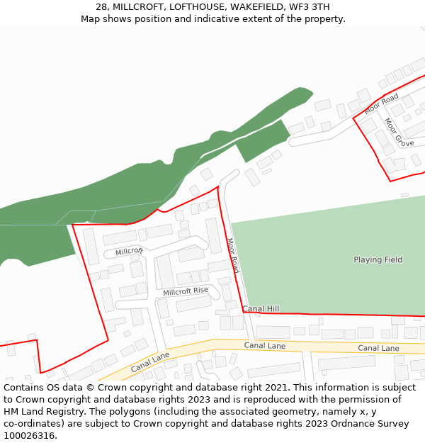 28, MILLCROFT, LOFTHOUSE, WAKEFIELD, WF3 3TH: Location map and indicative extent of plot