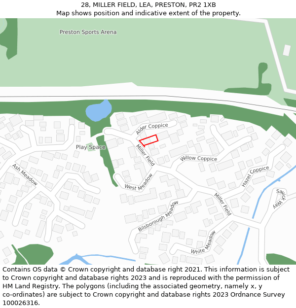 28, MILLER FIELD, LEA, PRESTON, PR2 1XB: Location map and indicative extent of plot