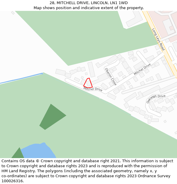 28, MITCHELL DRIVE, LINCOLN, LN1 1WD: Location map and indicative extent of plot