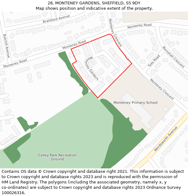 28, MONTENEY GARDENS, SHEFFIELD, S5 9DY: Location map and indicative extent of plot