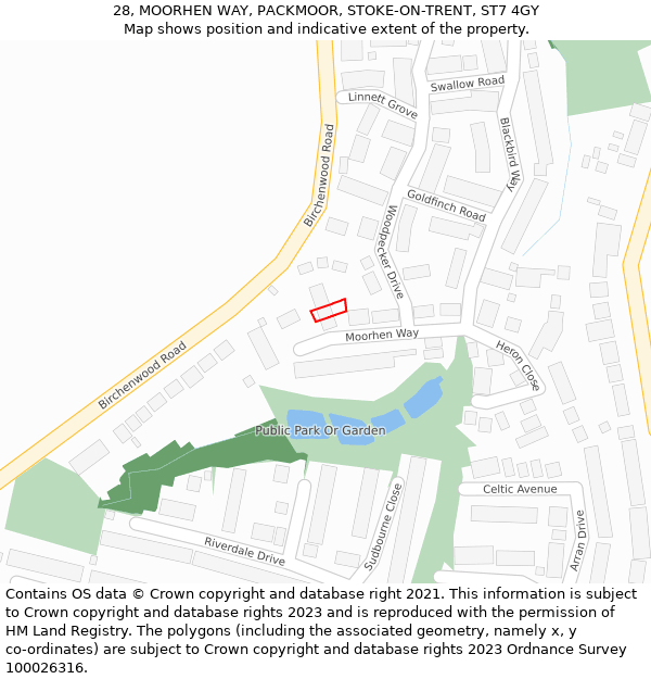 28, MOORHEN WAY, PACKMOOR, STOKE-ON-TRENT, ST7 4GY: Location map and indicative extent of plot