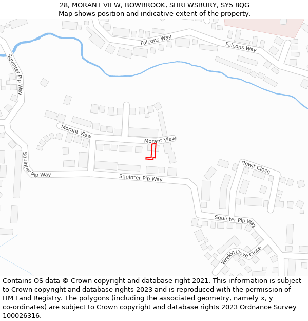 28, MORANT VIEW, BOWBROOK, SHREWSBURY, SY5 8QG: Location map and indicative extent of plot