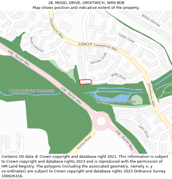 28, MOSEL DRIVE, DROITWICH, WR9 8DB: Location map and indicative extent of plot