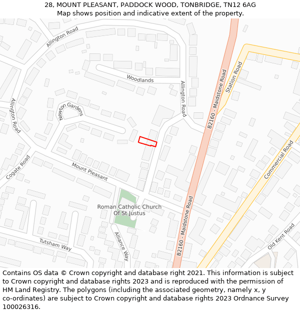 28, MOUNT PLEASANT, PADDOCK WOOD, TONBRIDGE, TN12 6AG: Location map and indicative extent of plot