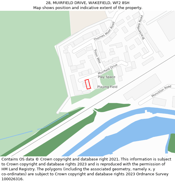 28, MUIRFIELD DRIVE, WAKEFIELD, WF2 8SH: Location map and indicative extent of plot