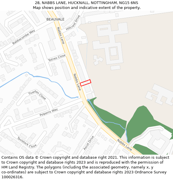 28, NABBS LANE, HUCKNALL, NOTTINGHAM, NG15 6NS: Location map and indicative extent of plot