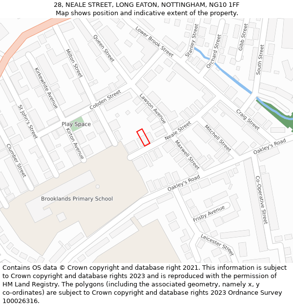 28, NEALE STREET, LONG EATON, NOTTINGHAM, NG10 1FF: Location map and indicative extent of plot