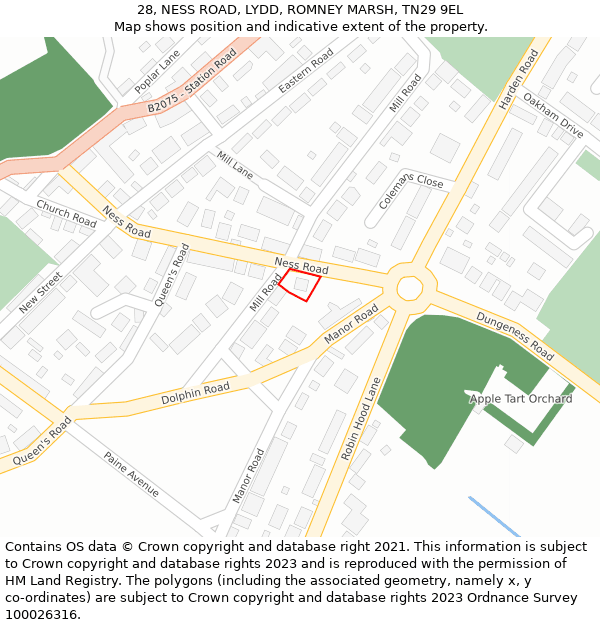 28, NESS ROAD, LYDD, ROMNEY MARSH, TN29 9EL: Location map and indicative extent of plot