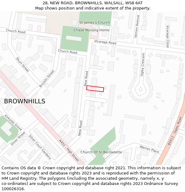 28, NEW ROAD, BROWNHILLS, WALSALL, WS8 6AT: Location map and indicative extent of plot