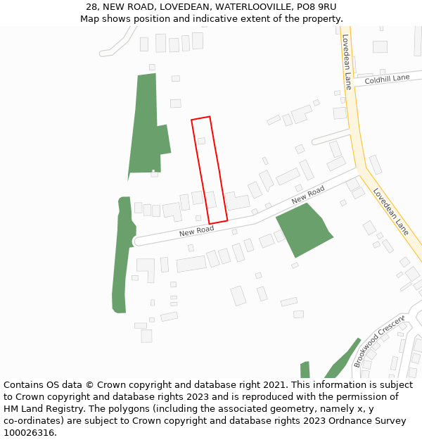 28, NEW ROAD, LOVEDEAN, WATERLOOVILLE, PO8 9RU: Location map and indicative extent of plot