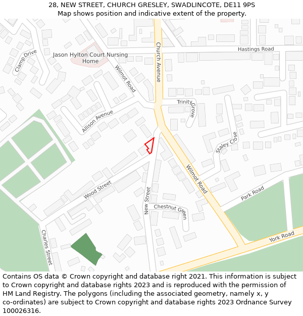 28, NEW STREET, CHURCH GRESLEY, SWADLINCOTE, DE11 9PS: Location map and indicative extent of plot