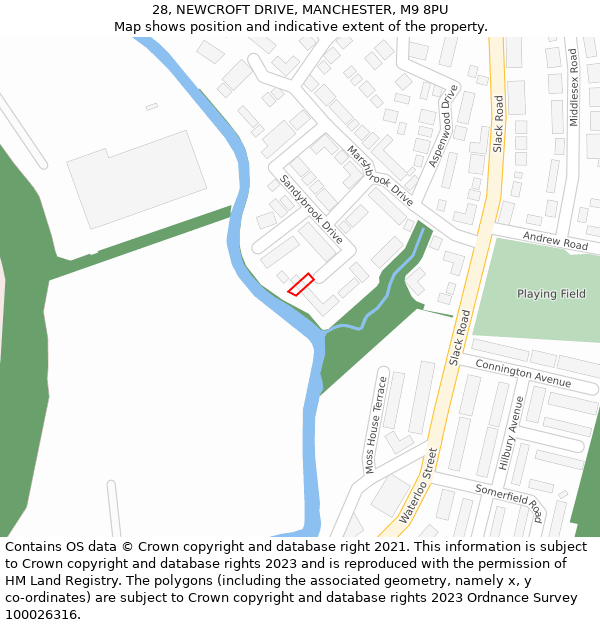 28, NEWCROFT DRIVE, MANCHESTER, M9 8PU: Location map and indicative extent of plot