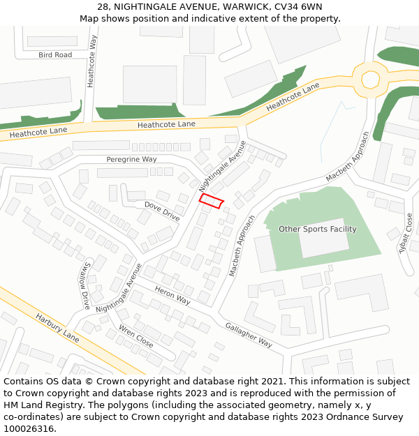 28, NIGHTINGALE AVENUE, WARWICK, CV34 6WN: Location map and indicative extent of plot