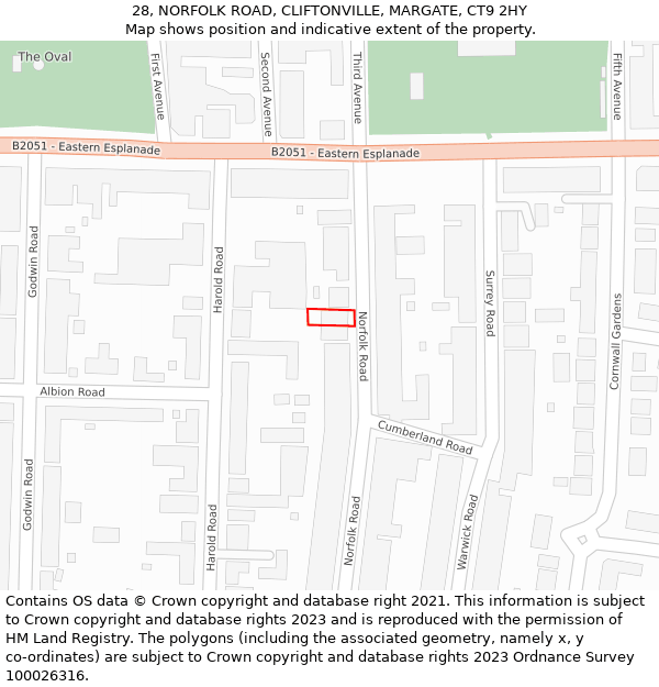 28, NORFOLK ROAD, CLIFTONVILLE, MARGATE, CT9 2HY: Location map and indicative extent of plot