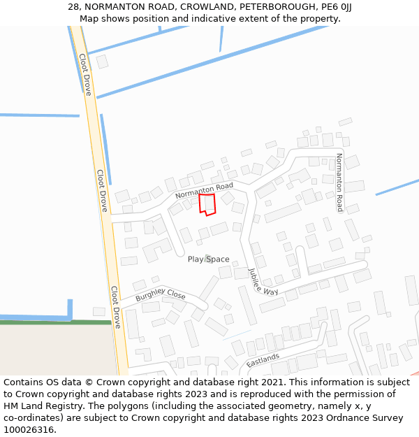 28, NORMANTON ROAD, CROWLAND, PETERBOROUGH, PE6 0JJ: Location map and indicative extent of plot