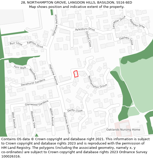 28, NORTHAMPTON GROVE, LANGDON HILLS, BASILDON, SS16 6ED: Location map and indicative extent of plot