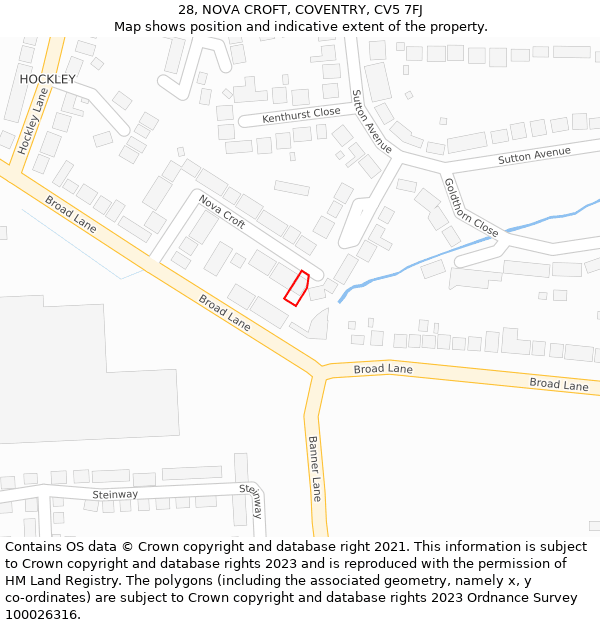 28, NOVA CROFT, COVENTRY, CV5 7FJ: Location map and indicative extent of plot