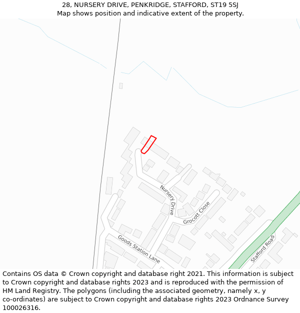 28, NURSERY DRIVE, PENKRIDGE, STAFFORD, ST19 5SJ: Location map and indicative extent of plot