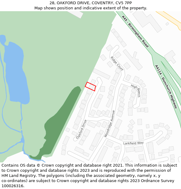 28, OAKFORD DRIVE, COVENTRY, CV5 7PP: Location map and indicative extent of plot