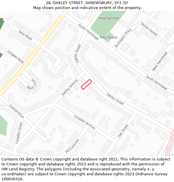 28, OAKLEY STREET, SHREWSBURY, SY3 7JY: Location map and indicative extent of plot